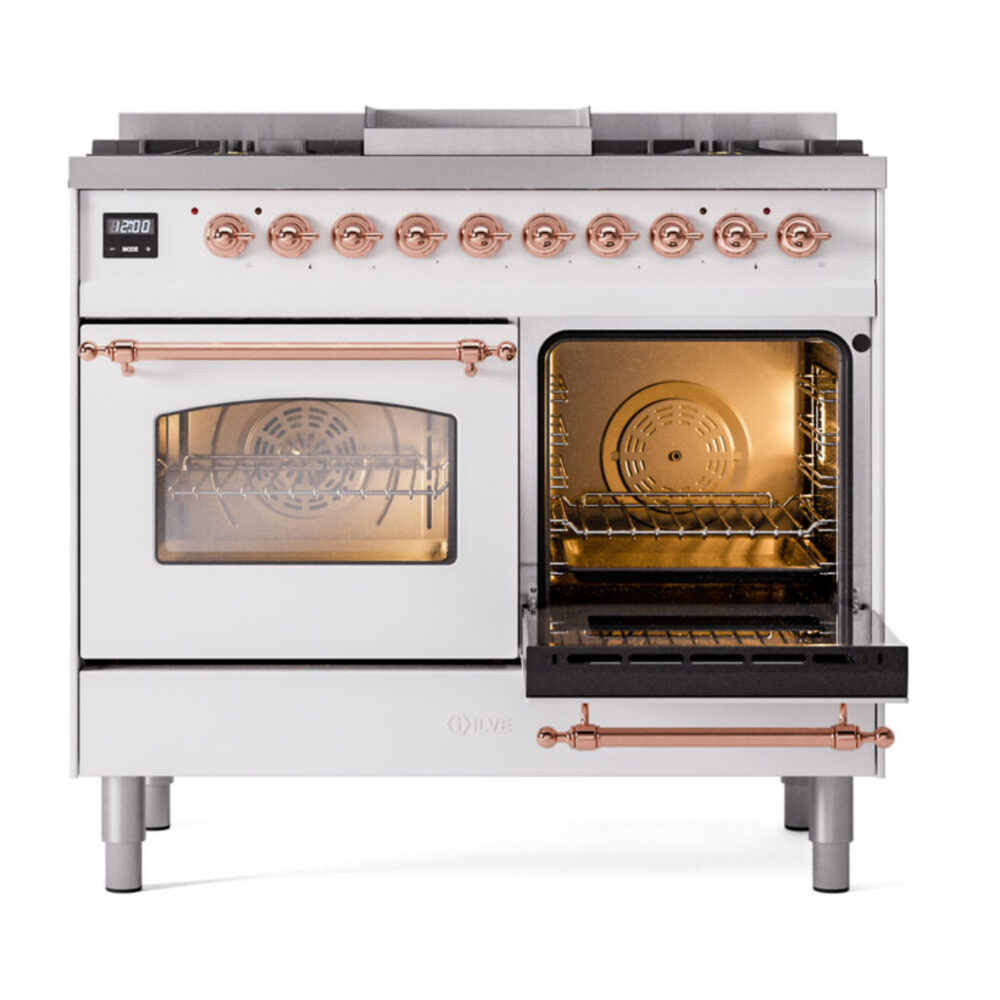 ILVE UPD40FNMPWHPLP Nostalgie II 40" Dual Fuel Range, side oven door opened