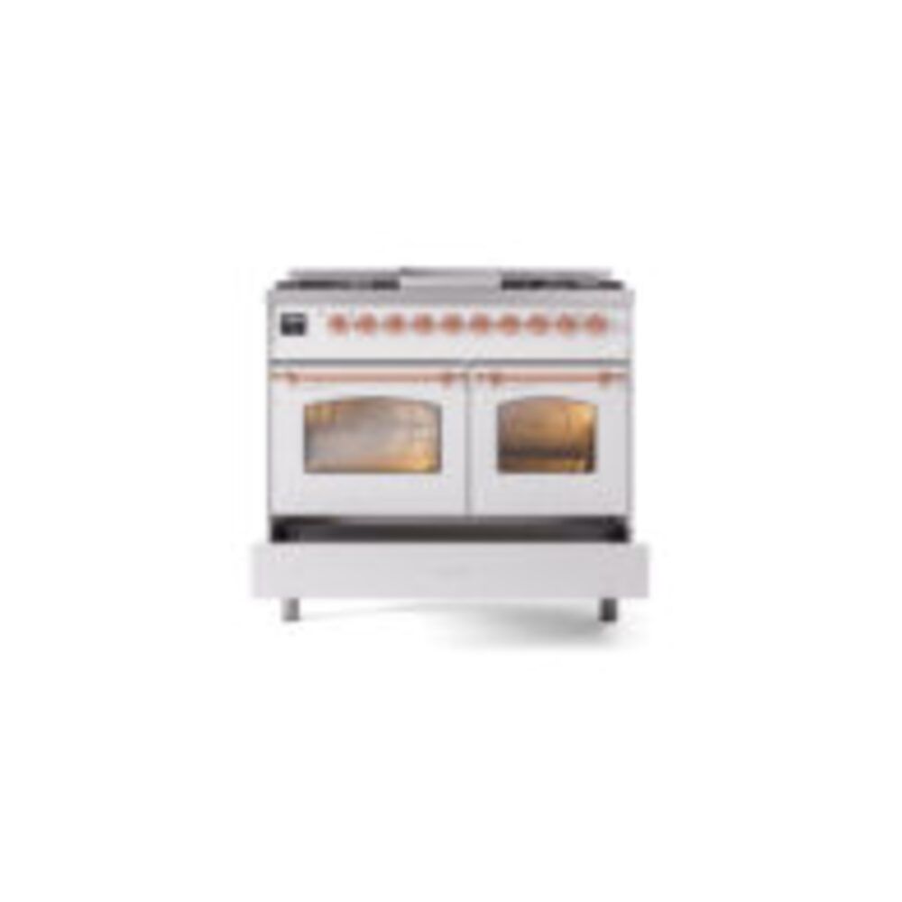 ILVE UPD40FNMPWHPLP Nostalgie II 40" Dual Fuel Range, drawer opened