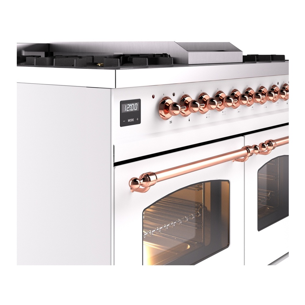 ILVE UPD40FNMPWHPLP Nostalgie II 40 inch Dual Fuel Range with Double Ovens, 6 Burners and Griddle (Liquid Propane, Triple Glass Door, White, Copper) 10 ILVE UPD40FNMPWHPLP Nostalgie II 40" Dual Fuel Range, details