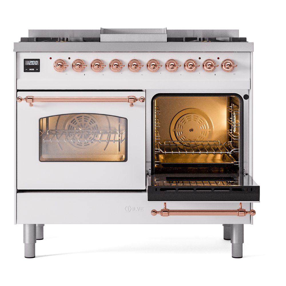 ILVE UPD40FNMPWHP Nostalgie II 40" Dual Fuel Range, side oven door opened