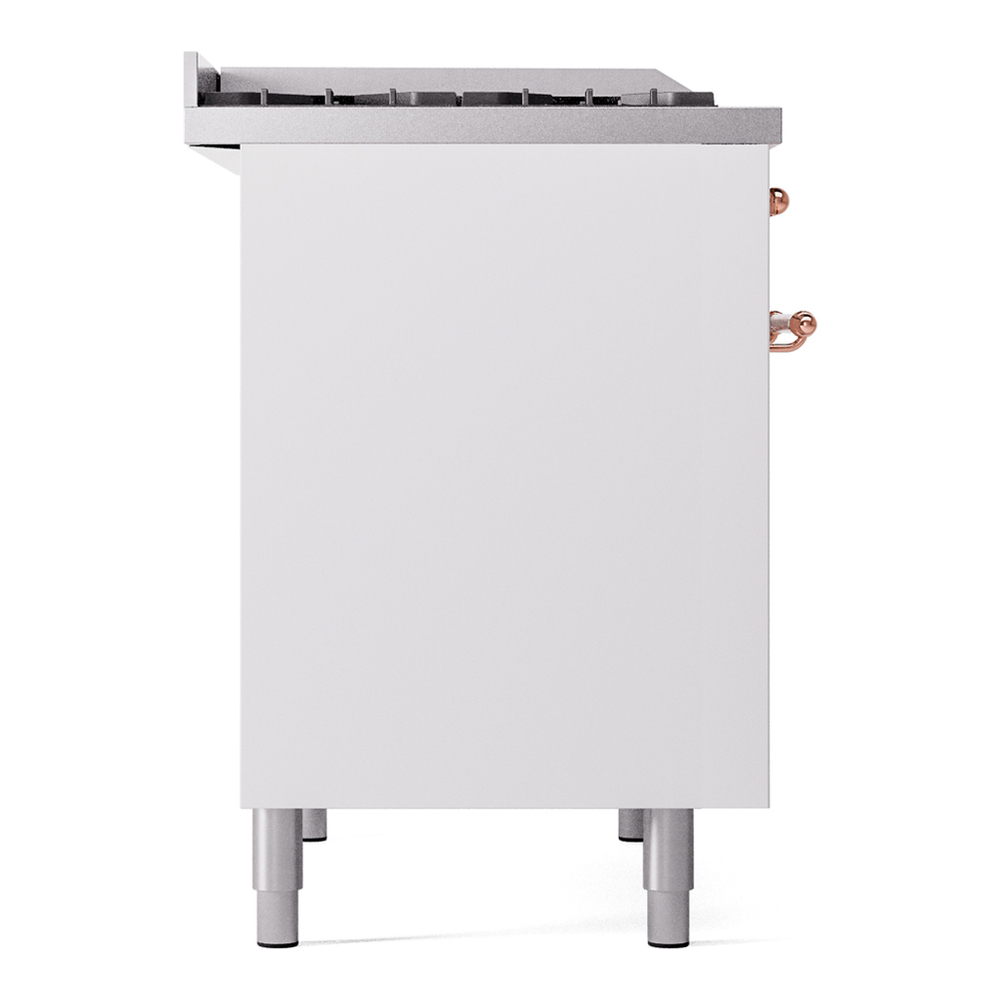ILVE UPD40FNMPWHP Nostalgie II 40 inch Dual Fuel Range with Double Ovens, 6 Burners and Griddle (Natural Gas, Triple Glass Door, White, Copper) 12 ILVE UPD40FNMPWHP Nostalgie II 40" Dual Fuel Range, left side view