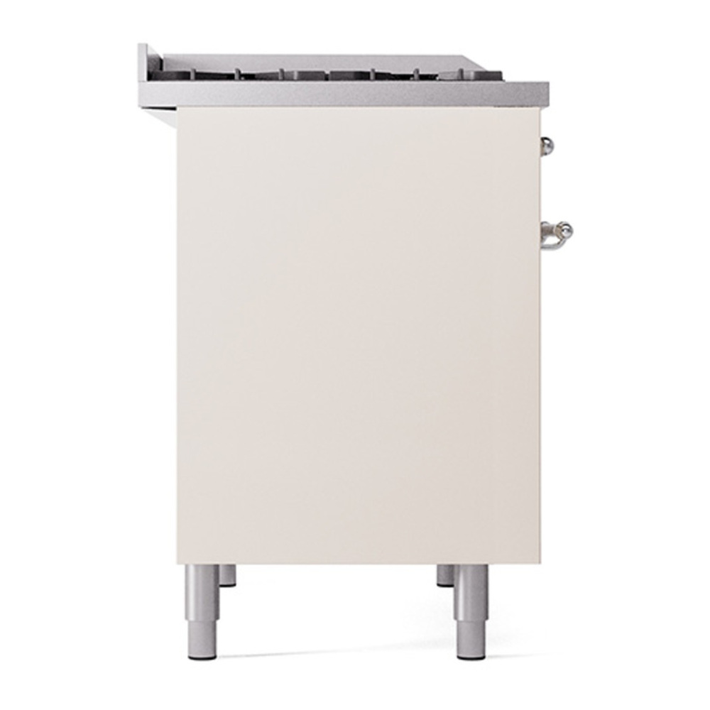 ILVE UPD40FQNMPAWCLP Nostalgie II 40 inch Dual Fuel Range with Double Ovens, 6 Burners and Griddle (Liquid Propane, Solid Door, Antique White, Chrome) 7 ILVE_UPD40FQNMPAWCLP_Nostalgie_II_Left_Angle