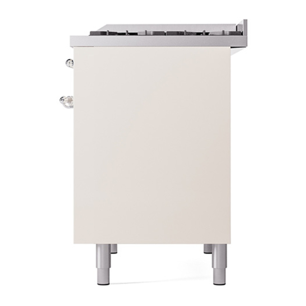 ILVE UPD40FQNMPAWC Nostalgie II 40 inch Dual Fuel Range with Double Ovens, 6 Burners and Griddle (Natural Gas, Solid Door, Antique White, Chrome) 8 ILVE_UPD40FQNMPAWC_Nostalgie_II_Right_Angle
