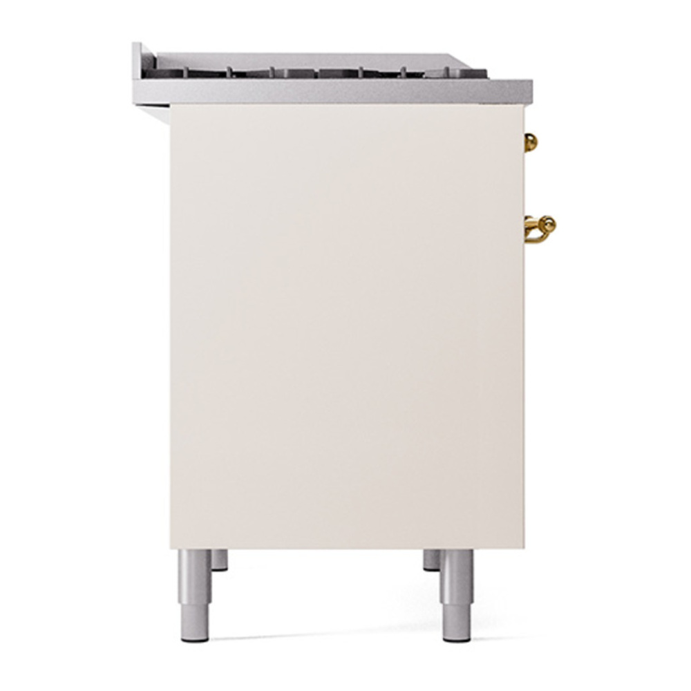 ILVE UPD40FQNMPAWGLP Nostalgie II 40 inch Dual Fuel Range with Double Ovens, 6 Burners and Griddle (Liquid Propane, Solid Door, Antique White, Brass) 7 ILVE_UPD40FQNMPAWGLP_Nostalgie_II_Left_Angle
