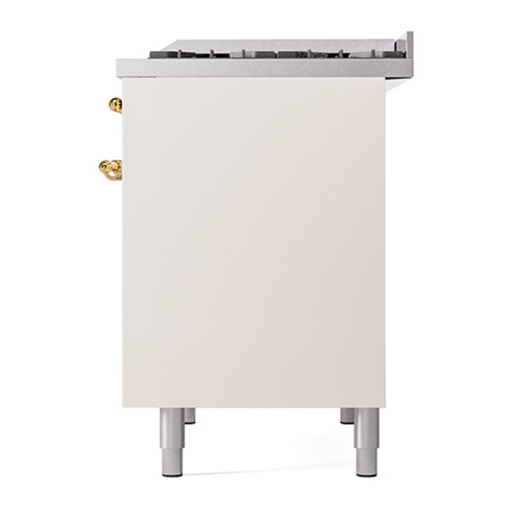 ILVE UPD40FQNMPAWG Nostalgie II 40 inch Dual Fuel Range with Double Ovens, 6 Burners and Griddle (Natural Gas, Solid Door, Antique White, Brass) 8 ILVE_UPD40FQNMPAWG_Nostalgie_II_Right_Angle