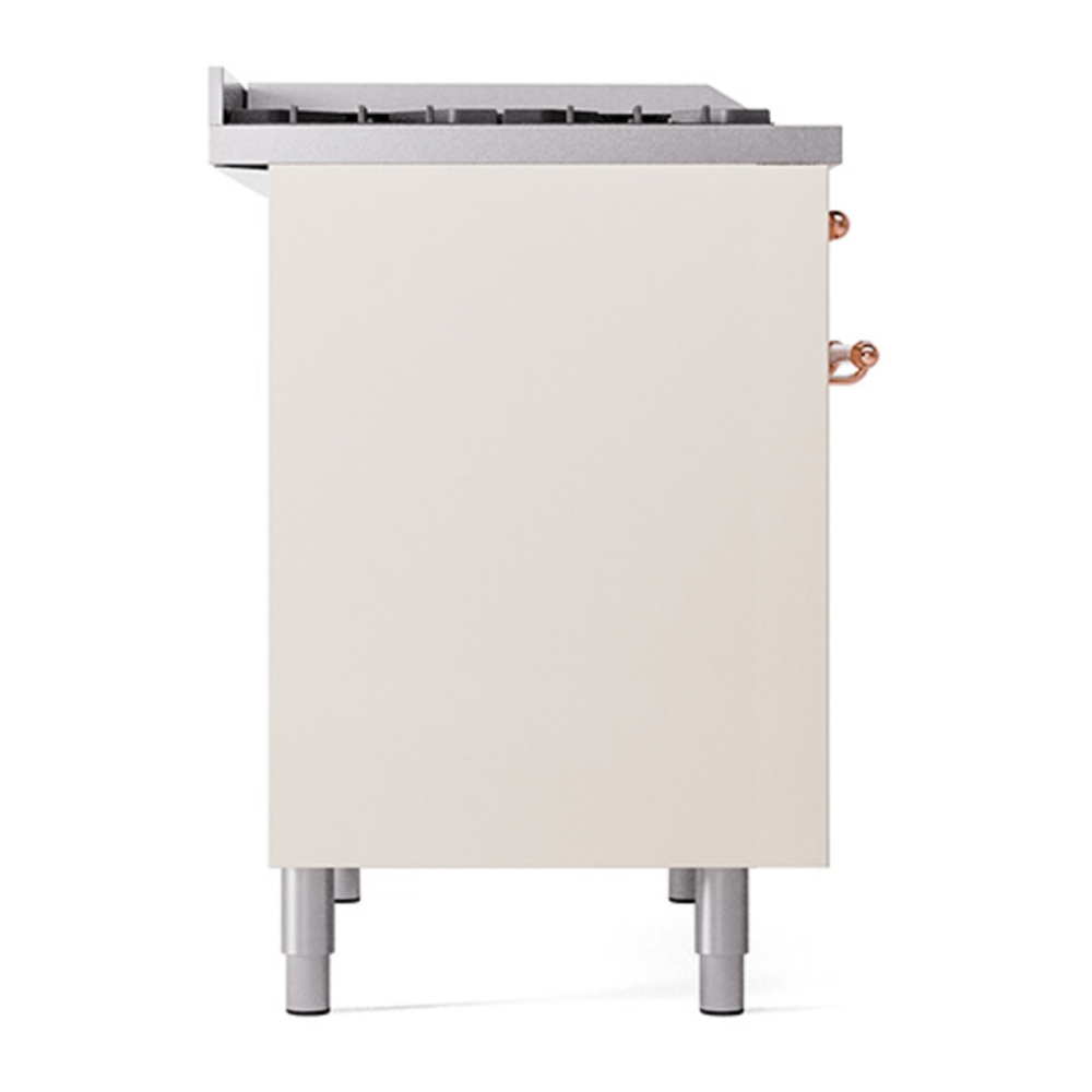 ILVE UPD40FQNMPAWPLP Nostalgie II 40 inch Dual Fuel Range with Double Ovens, 6 Burners and Griddle (Liquid Propane, Solid Door, Antique White, Copper) 7 ILVE_UPD40FQNMPAWPLP_Nostalgie_II_Left_Angle