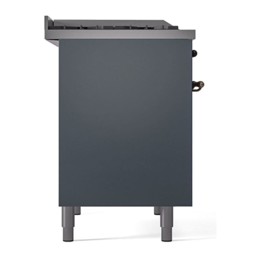 ILVE UPD40FQNMPBGB Nostalgie II 40 inch Dual Fuel Range with Double Ovens, 6 Burners and Griddle (Natural Gas, Solid Door, Blue Grey, Burnished) 7 ILVE_UPD40FQNMPBGB_Nostalgie_II_Left_Angle