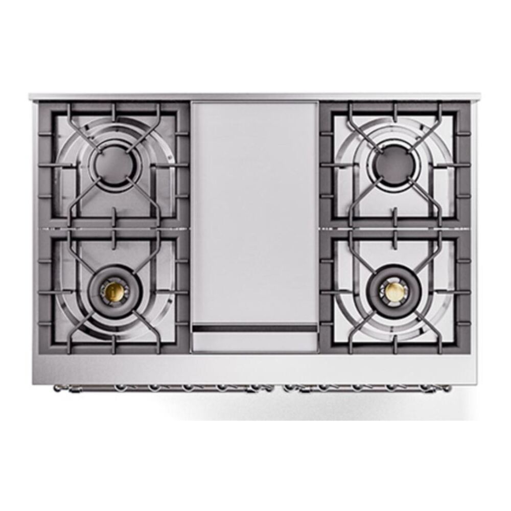 ILVE UPD40FQNMPBGCLP Nostalgie II 40 inch Dual Fuel Range with Double Ovens, 6 Burners and Griddle (Liquid Propane, Solid Door, Blue Grey, Chrome) 6 ILVE_UPD40FQNMPBGCLP_Nostalgie_II_top_view