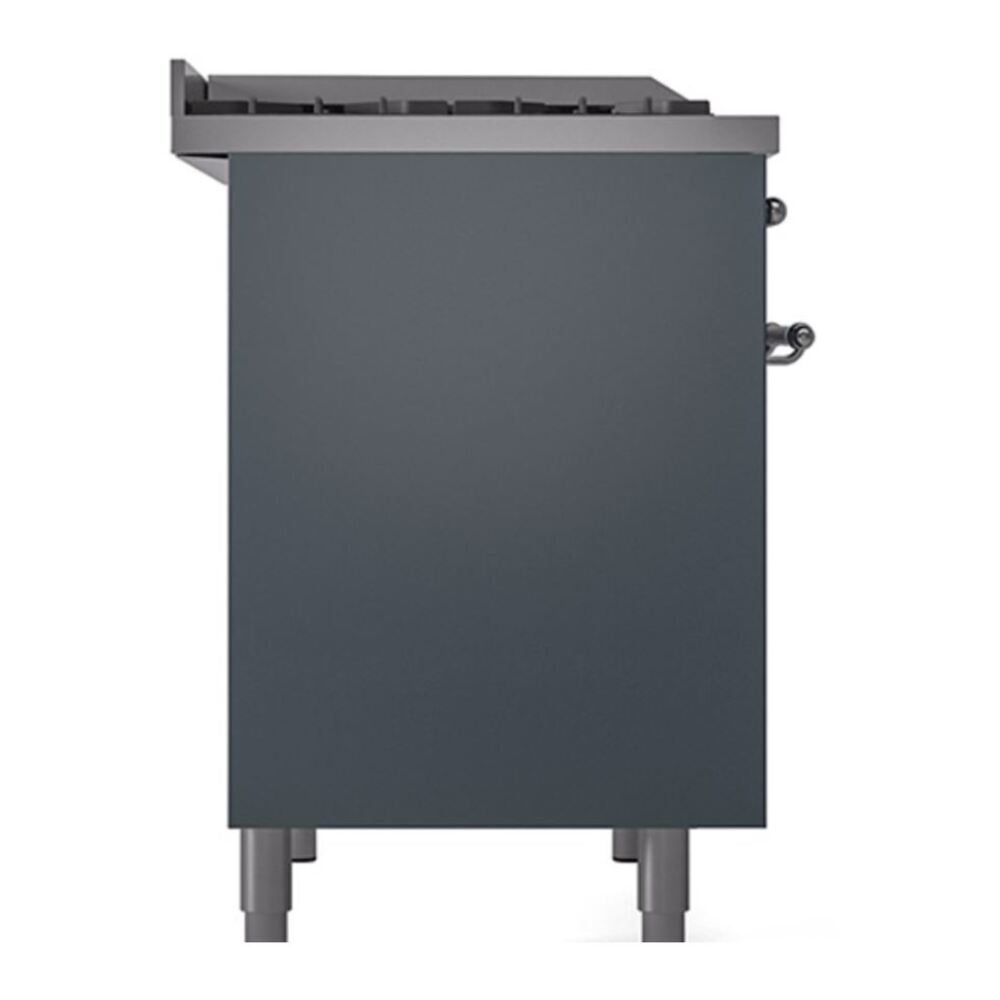 ILVE UPD40FQNMPBGCLP Nostalgie II 40 inch Dual Fuel Range with Double Ovens, 6 Burners and Griddle (Liquid Propane, Solid Door, Blue Grey, Chrome) 7 ILVE_UPD40FQNMPBGCLP_Nostalgie_II_Left_Angle