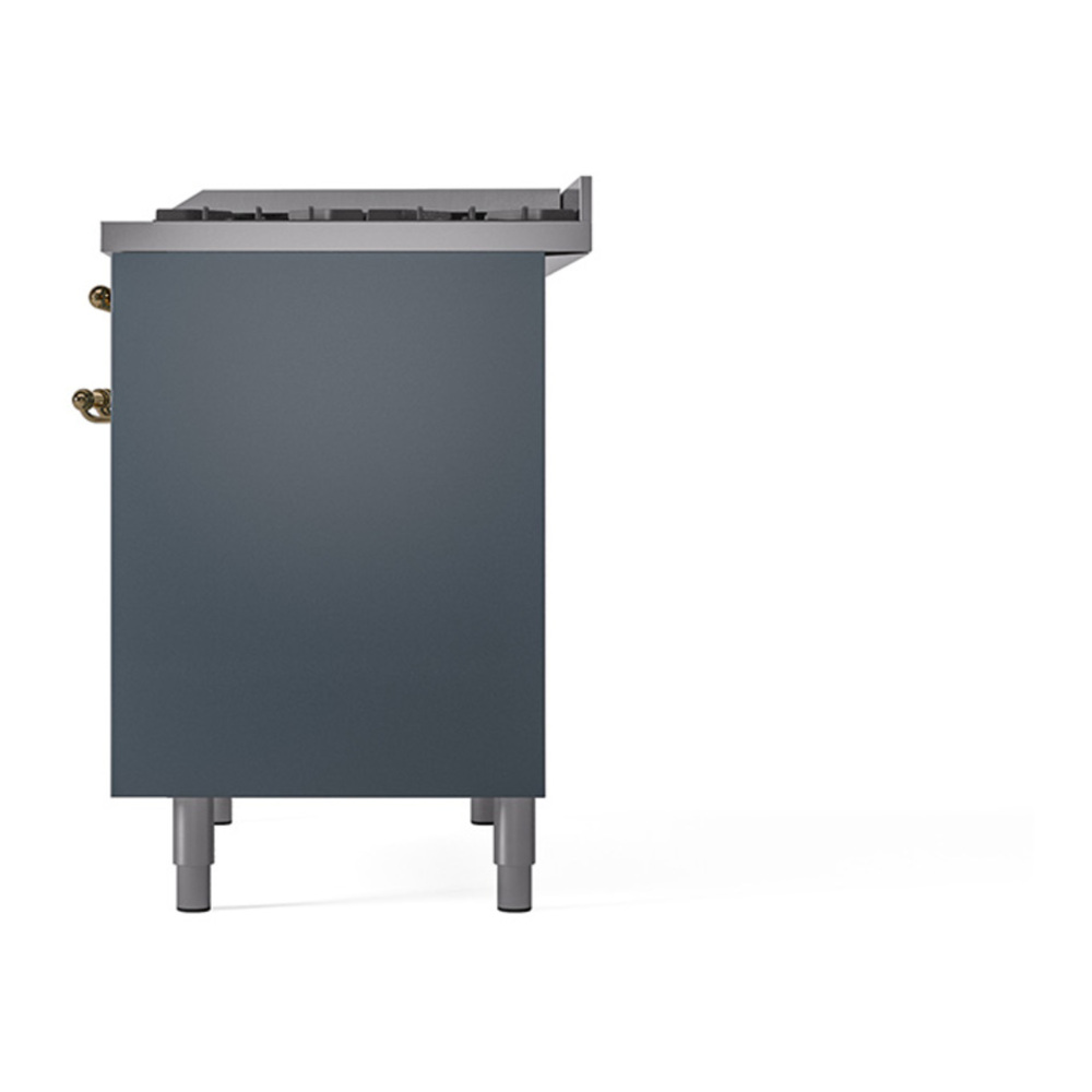ILVE UPD40FQNMPBGGLP Nostalgie II 40 inch Dual Fuel Range with Double Ovens, 6 Burners and Griddle (Liquid Propane, Solid Door, Blue Grey, Brass) 8 ILVE_UPD40FQNMPBGGLP_Nostalgie_II_Right_Angle