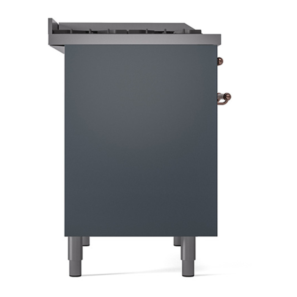 ILVE UPD40FQNMPBGP Nostalgie II 40 inch Dual Fuel Range with Double Ovens, 6 Burners and Griddle (Natural Gas, Solid Door, Blue Grey, Copper) 7 ILVE_UPD40FQNMPBGP_Nostalgie_II_Left_Angle