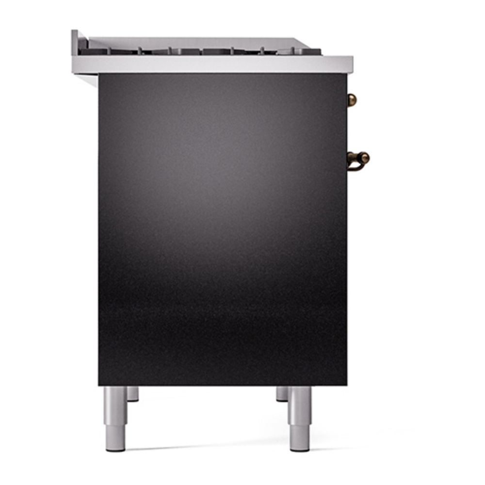 ILVE UPD40FQNMPBKB Nostalgie II 40 inch Dual Fuel Range with Double Ovens, 6 Burners and Griddle (Natural Gas, Solid Door, Glossy Black, Burnished) 7 ILVE_UPD40FQNMPBKB_Nostalgie_II_Left_Angle