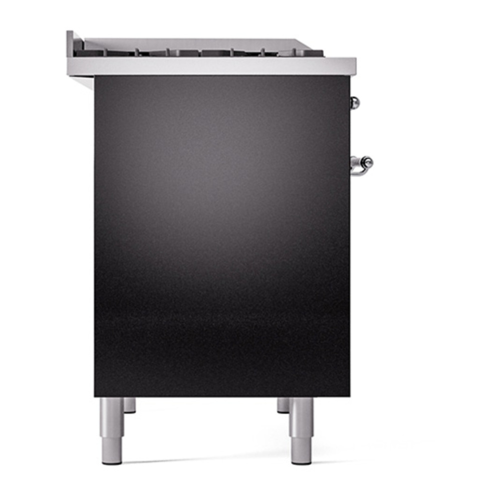 ILVE UPD40FQNMPBKC Nostalgie II 40 inch Dual Fuel Range with Double Ovens, 6 Burners and Griddle (Natural Gas, Solid Door, Glossy Black, Chrome) 7 ILVE_UPD40FQNMPBKC_Nostalgie_II_Left_Angle