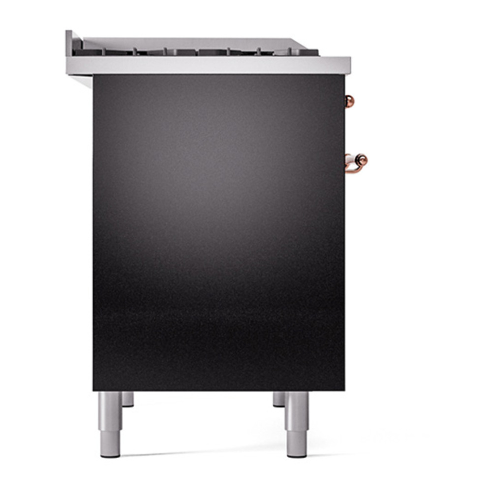 ILVE UPD40FQNMPBKP Nostalgie II 40 inch Dual Fuel Range with Double Ovens, 6 Burners and Griddle (Natural Gas, Solid Door, Glossy Black, Copper) 7 ILVE_UPD40FQNMPBKP_Nostalgie_II_Left_Angle
