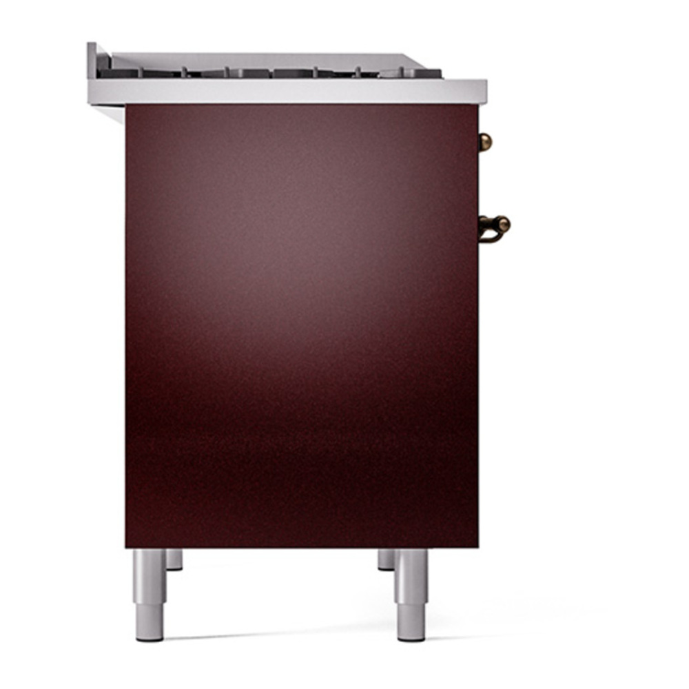 ILVE UPD40FQNMPBUBLP Nostalgie II 40 inch Dual Fuel Range with Double Ovens, 6 Burners and Griddle (Liquid Propane, Solid Door, Burgundy, Burnished) 4 ILVE_UPD40FQNMPBUBLP_Nostalgie_II_Left_Angle