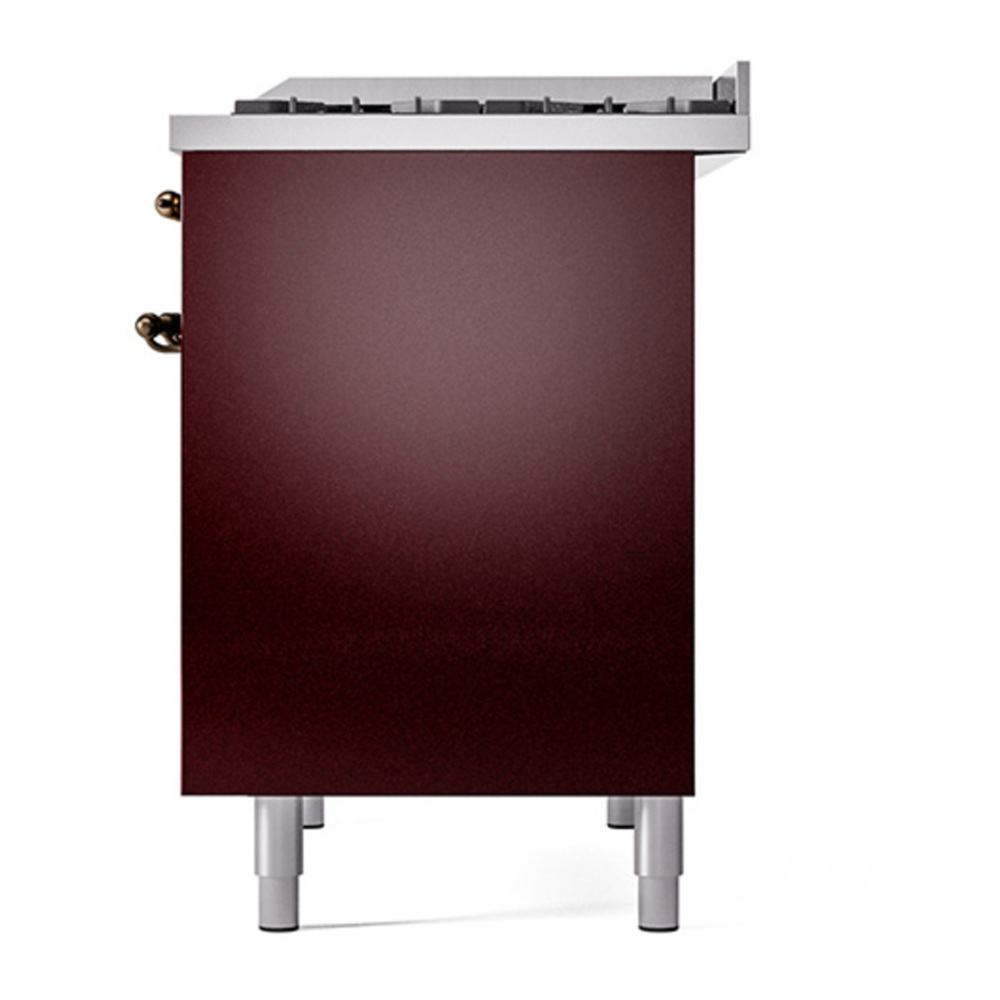 ILVE UPD40FQNMPBUBLP Nostalgie II 40 inch Dual Fuel Range with Double Ovens, 6 Burners and Griddle (Liquid Propane, Solid Door, Burgundy, Burnished) 5 ILVE_UPD40FQNMPBUBLP_Nostalgie_II_Right_Angle