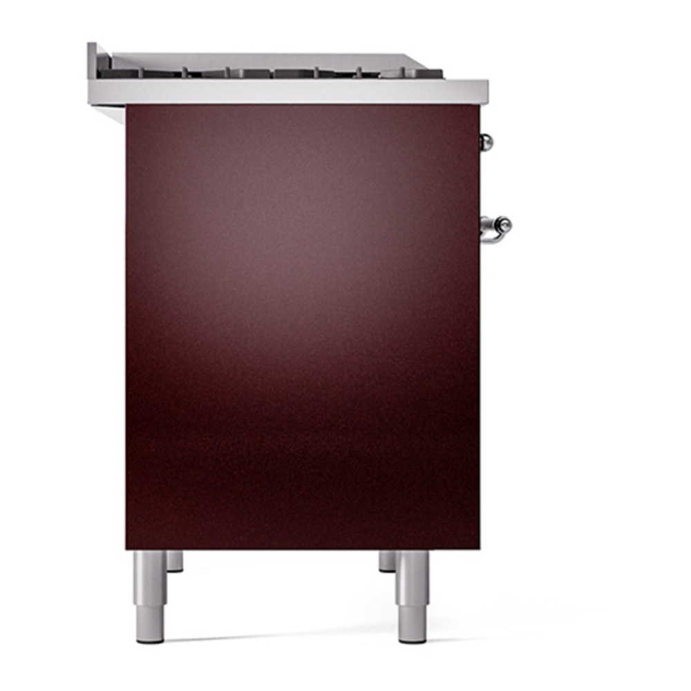 ILVE UPD40FQNMPBUCLP Nostalgie II 40 inch Dual Fuel Range with Double Ovens, 6 Burners and Griddle (Liquid Propane, Solid Door, Burgundy, Chrome) 7 ILVE_UPD40FQNMPBUCLP_Nostalgie_II_Left_Angle