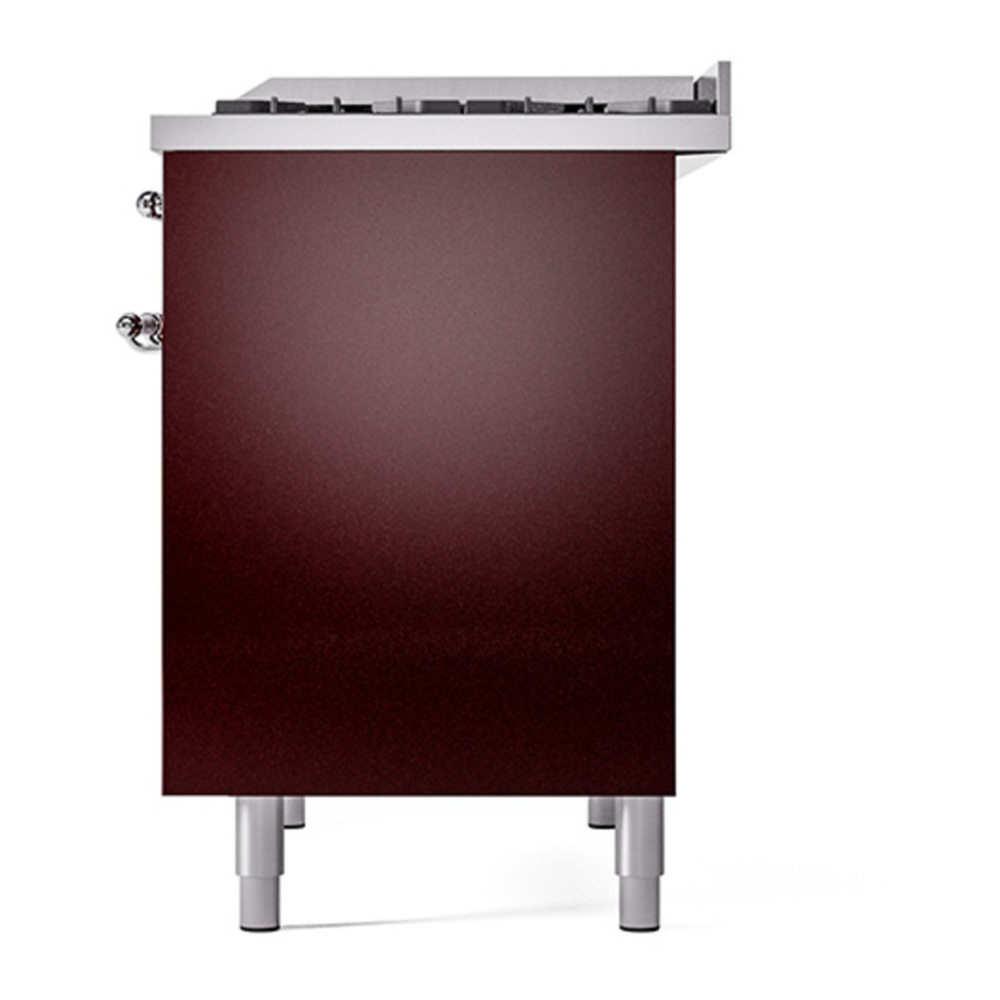 ILVE UPD40FQNMPBUCLP Nostalgie II 40 inch Dual Fuel Range with Double Ovens, 6 Burners and Griddle (Liquid Propane, Solid Door, Burgundy, Chrome) 8 ILVE_UPD40FQNMPBUCLP_Nostalgie_II_Right_Angle