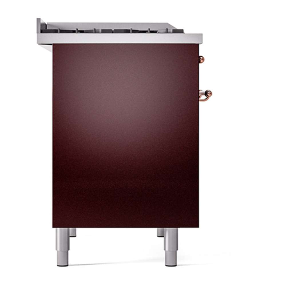 ILVE UPD40FQNMPBUPLP Nostalgie II 40 inch Dual Fuel Range with Double Ovens, 6 Burners and Griddle (Liquid Propane, Solid Door, Burgundy, Copper) 7 ILVE_UPD40FQNMPBUPLP_Nostalgie_II_Left_Angle