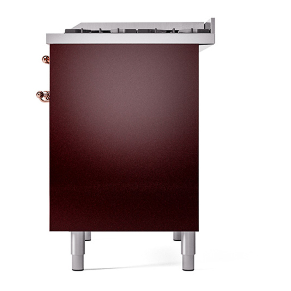 ILVE UPD40FQNMPBUPLP Nostalgie II 40 inch Dual Fuel Range with Double Ovens, 6 Burners and Griddle (Liquid Propane, Solid Door, Burgundy, Copper) 8 ILVE_UPD40FQNMPBUPLP_Nostalgie_II_Right_Angle