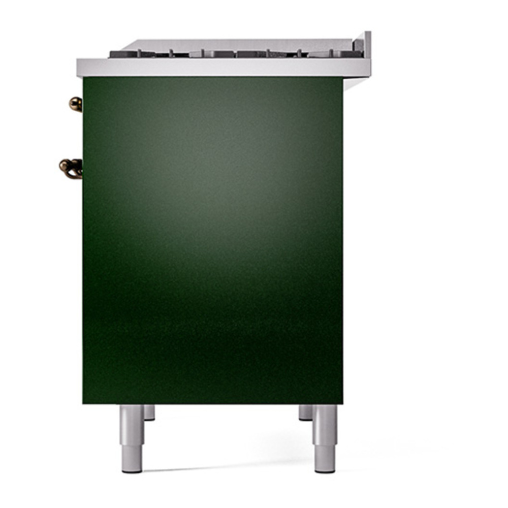 ILVE UPD40FQNMPEGB Nostalgie II 40 inch Dual Fuel Range with Double Ovens, 6 Burners and Griddle (Natural Gas, Solid Door, Emerald Green, Burnished) 8 ILVE_UPD40FQNMPEGB_Nostalgie_II_Right_Angle