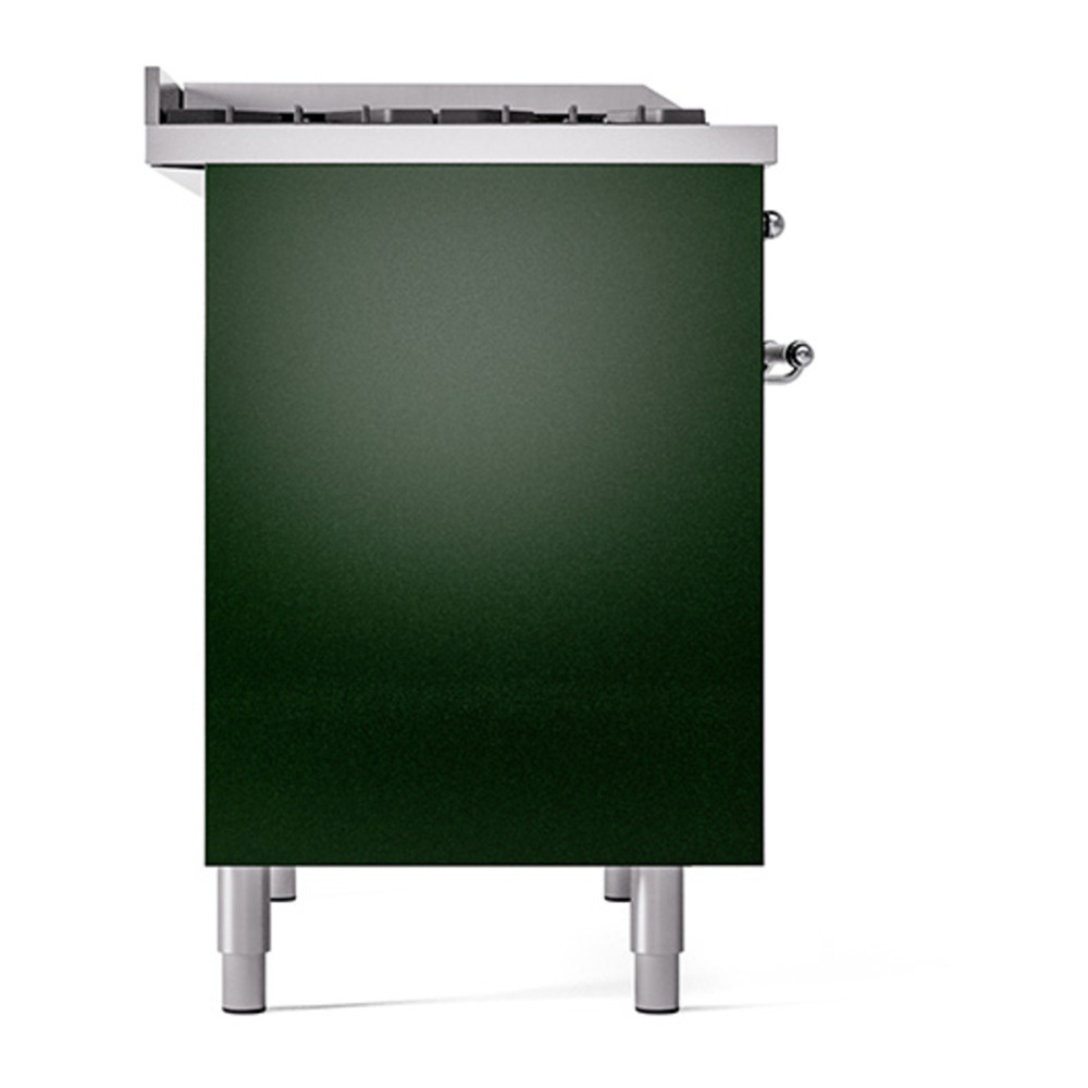 ILVE UPD40FQNMPEGCLP Nostalgie II 40 inch Dual Fuel Range with Double Ovens, 6 Burners and Griddle (Liquid Propane, Solid Door, Emerald Green, Chrome) 7 ILVE_UPD40FQNMPEGCLP_Nostalgie_II_Left_Angle