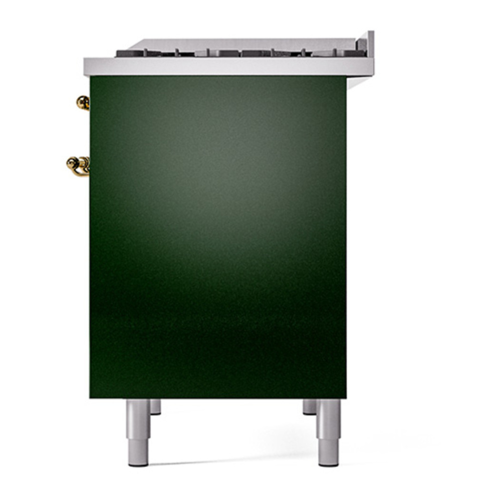 ILVE UPD40FQNMPEGGLP Nostalgie II 40 inch Dual Fuel Range with Double Ovens, 6 Burners and Griddle (Liquid Propane, Solid Door, Emerald Green, Brass) 8 ILVE_UPD40FQNMPEGGLP_Nostalgie_II_Right_Angle