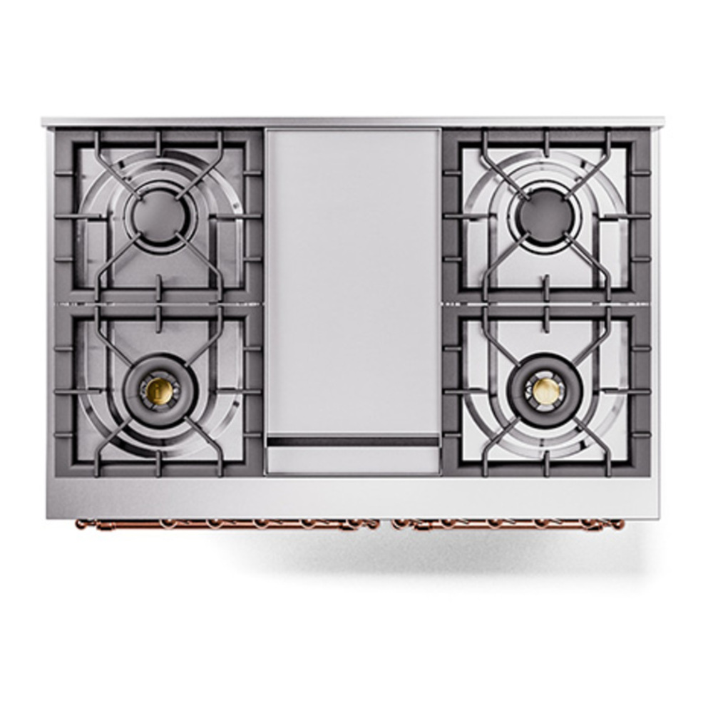 ILVE UPD40FQNMPEGPLP Nostalgie II 40 inch Dual Fuel Range with Double Ovens, 6 Burners and Griddle (Liquid Propane, Solid Door, Emerald Green, Copper) 6 ILVE_UPD40FQNMPEGPLP_Nostalgie_II_top_view