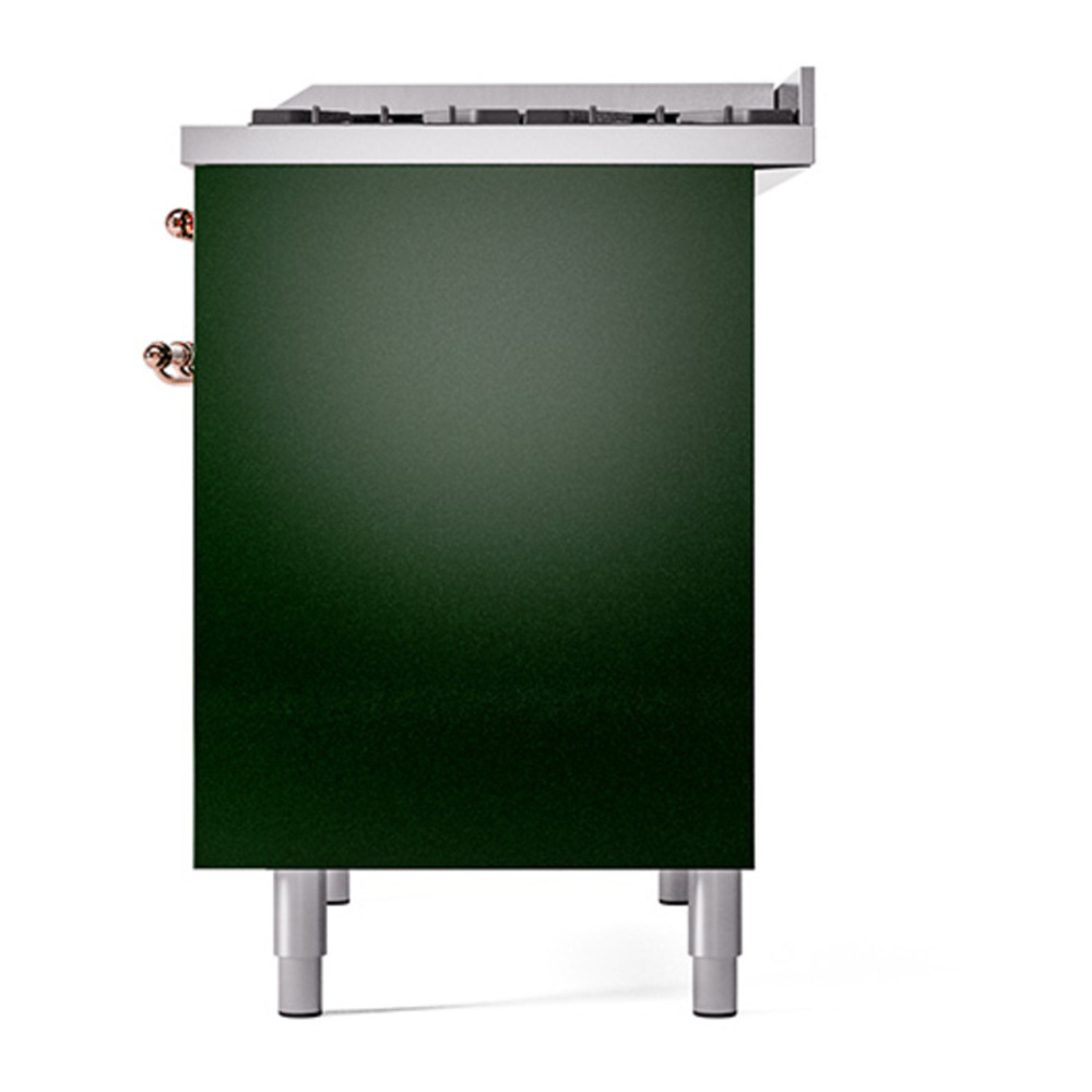 ILVE UPD40FQNMPEGP Nostalgie II 40 inch Dual Fuel Range with Double Ovens, 6 Burners and Griddle (Natural Gas, Solid Door, Emerald Green, Copper) 8 ILVE_UPD40FQNMPEGP_Nostalgie_II_Right_Angle