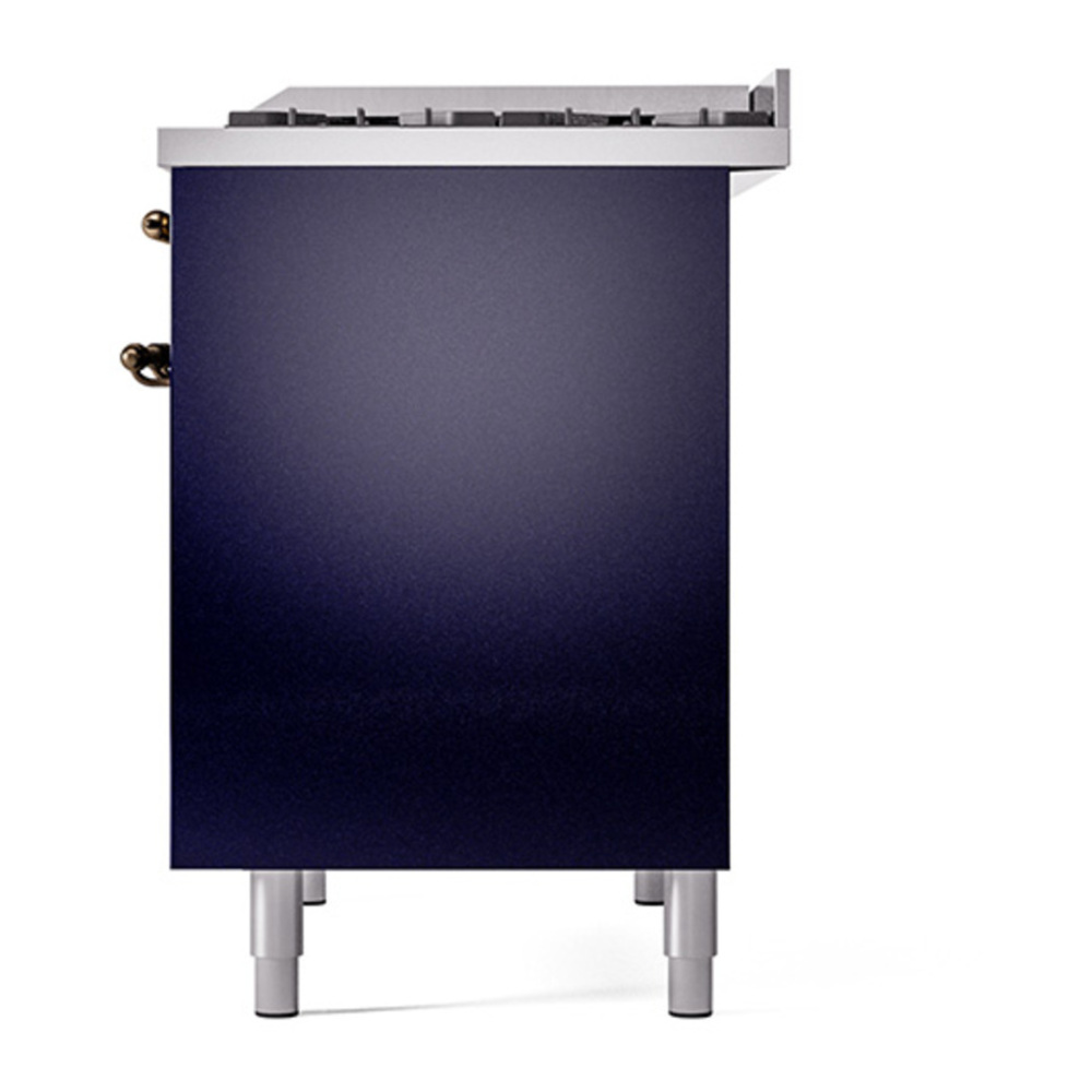 ILVE UPD40FQNMPMBBLP Nostalgie II 40 inch Dual Fuel Range with Double Ovens, 6 Burners and Griddle (Liquid Propane, Solid Door, Midnight Blue, Burnished) 8 ILVE_UPD40FQNMPMBBLP_Nostalgie_II_Right_Angle