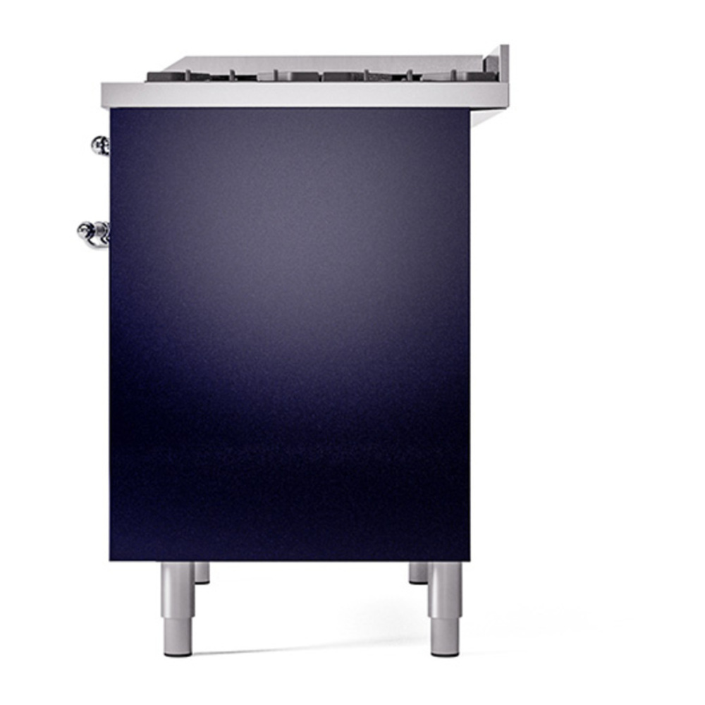 ILVE UPD40FQNMPMBCLP Nostalgie II 40 inch Dual Fuel Range with Double Ovens, 6 Burners and Griddle (Liquid Propane, Solid Door, Midnight Blue, Chrome) 8 ILVE_UPD40FQNMPMBCLP_Nostalgie_II_Right_Angle