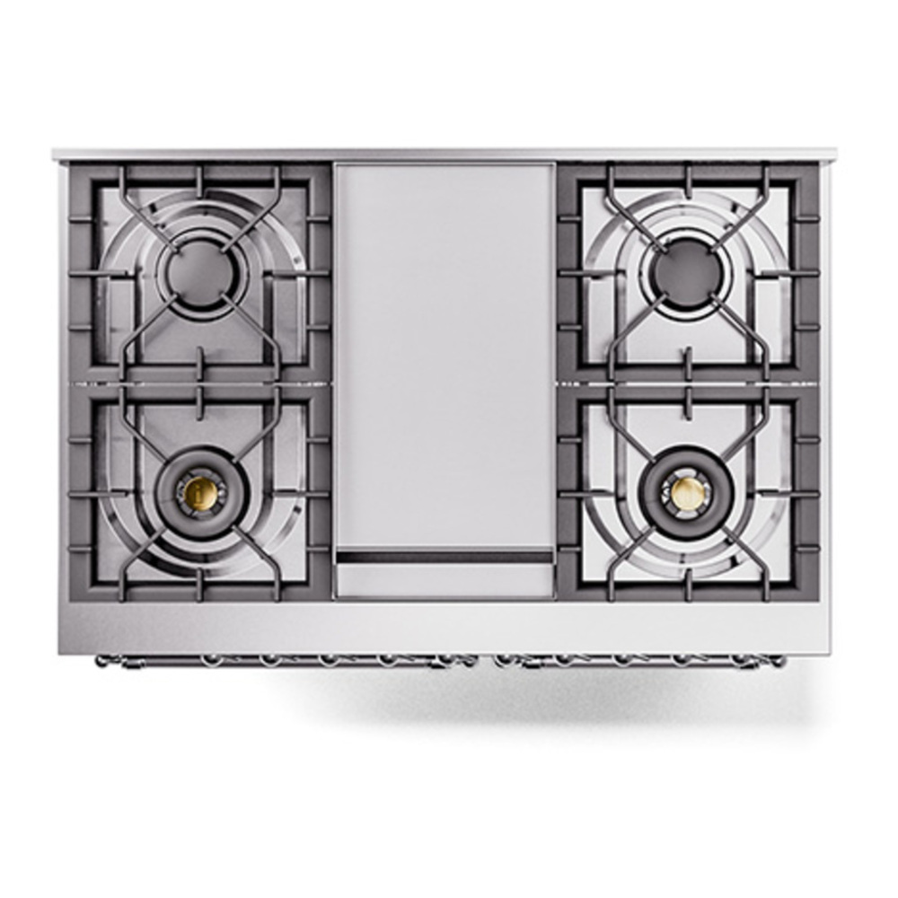 ILVE UPD40FQNMPMBC Nostalgie II 40 inch Dual Fuel Range with Double Ovens, 6 Burners and Griddle (Natural Gas, Solid Door, Midnight Blue, Chrome) 6 ILVE_UPD40FQNMPMBC_Nostalgie_II_top_view