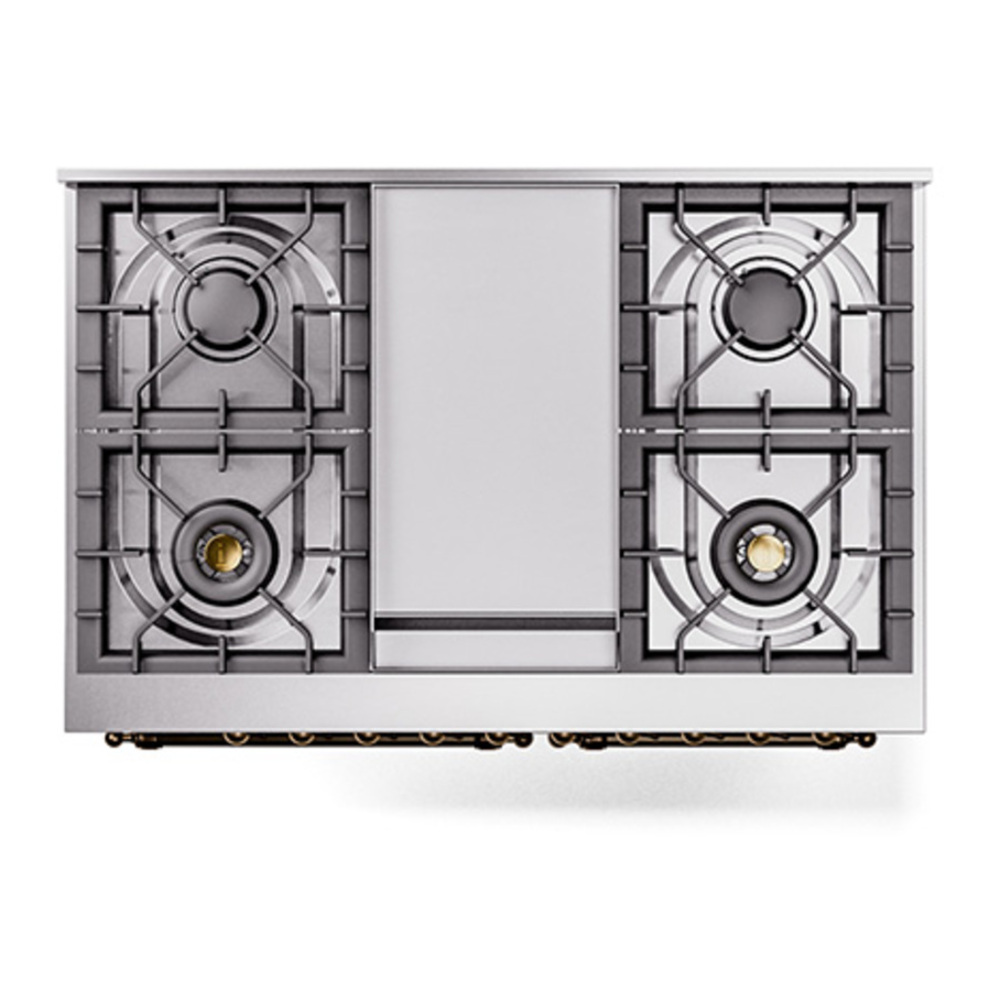 ILVE UPD40FQNMPMGBLP Nostalgie II 40 inch Dual Fuel Range with Double Ovens, 6 Burners and Griddle (Liquid Propane, Solid Door, Graphite Matte, Burnished) 6 ILVE_UPD40FQNMPMGBLP_Nostalgie_II_top_view