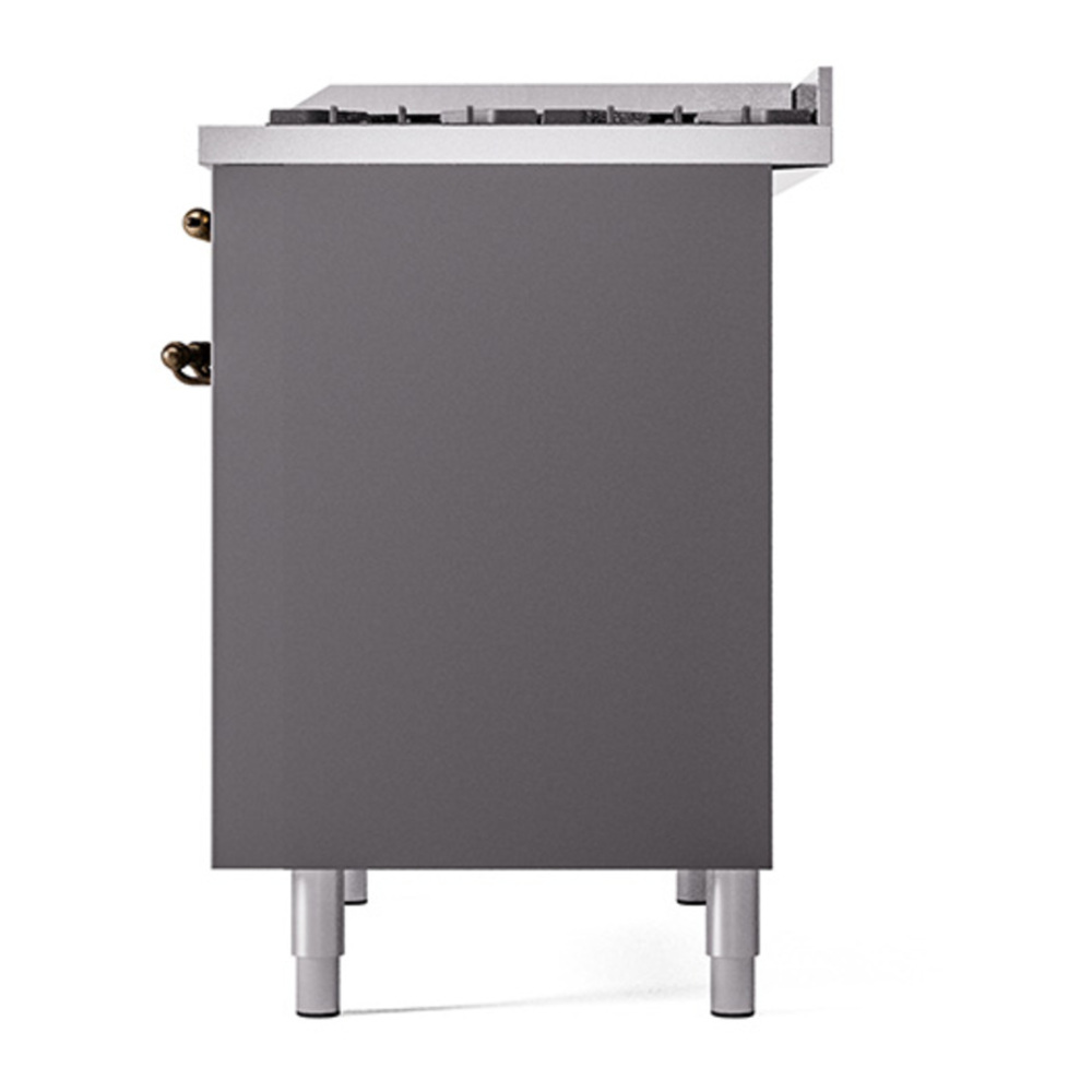 ILVE UPD40FQNMPMGBLP Nostalgie II 40 inch Dual Fuel Range with Double Ovens, 6 Burners and Griddle (Liquid Propane, Solid Door, Graphite Matte, Burnished) 8 ILVE_UPD40FQNMPMGBLP_Nostalgie_II_Right_Angle
