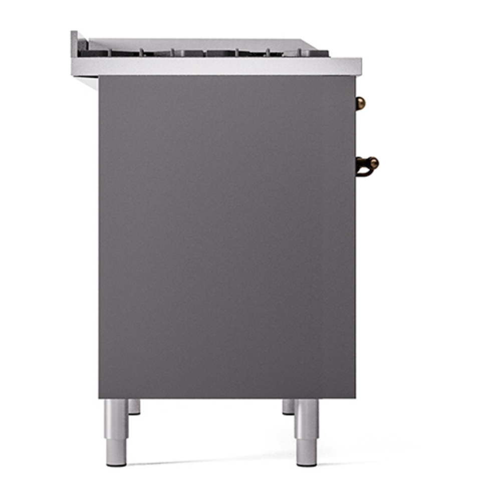 ILVE UPD40FQNMPMGB Nostalgie II 40 inch Dual Fuel Range with Double Ovens, 6 Burners and Griddle (Natural Gas, Solid Door, Graphite Matte, Burnished) 7 ILVE_UPD40FQNMPMGB_Nostalgie_II_Left_Angle