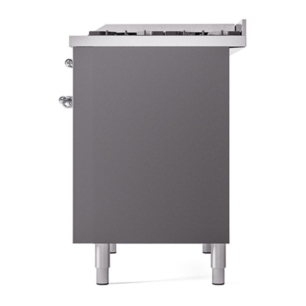 ILVE UPD40FQNMPMGCLP Nostalgie II 40 inch Dual Fuel Range with Double Ovens, 6 Burners and Griddle (Liquid Propane, Solid Door, Graphite Matte, Chrome) 8 ILVE_UPD40FQNMPMGCLP_Nostalgie_II_Right_Angle