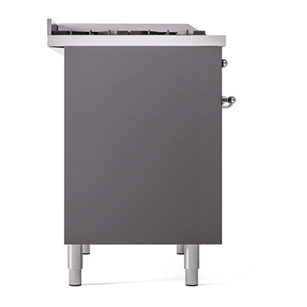 ILVE UPD40FQNMPMGC Nostalgie II 40 inch Dual Fuel Range with Double Ovens, 6 Burners and Griddle (Natural Gas, Solid Door, Graphite Matte, Chrome) 7 ILVE_UPD40FQNMPMGC_Nostalgie_II_Left_Angle