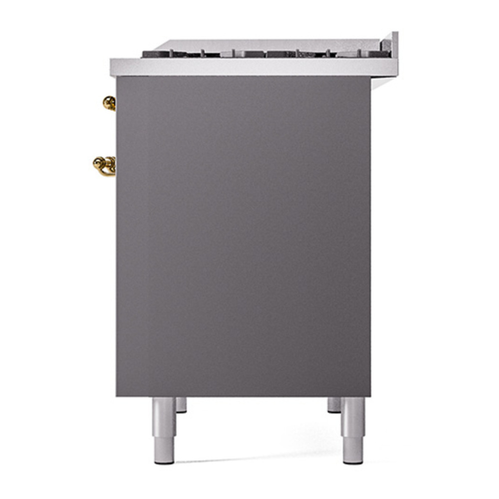 ILVE UPD40FQNMPMGGLP Nostalgie II 40 inch Dual Fuel Range with Double Ovens, 6 Burners and Griddle (Liquid Propane, Solid Door, Graphite Matte, Brass) 8 ILVE_UPD40FQNMPMGGLP_Nostalgie_II_Right_Angle