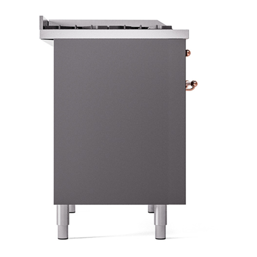 ILVE UPD40FQNMPMGPLP Nostalgie II 40 inch Dual Fuel Range with Double Ovens, 6 Burners and Griddle (Liquid Propane, Solid Door, Graphite Matte, Copper) 7 ILVE_UPD40FQNMPMGPLP_Nostalgie_II_Left_Angle