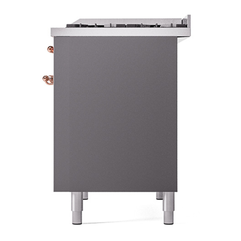 ILVE UPD40FQNMPMGPLP Nostalgie II 40 inch Dual Fuel Range with Double Ovens, 6 Burners and Griddle (Liquid Propane, Solid Door, Graphite Matte, Copper) 8 ILVE_UPD40FQNMPMGPLP_Nostalgie_II_Right_Angle