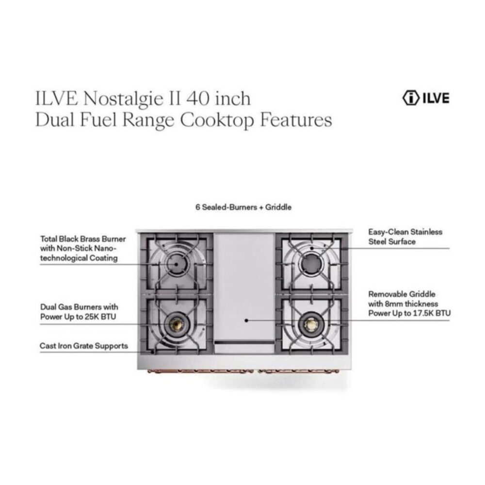 ILVE UPD40FNMP Nostalgie II 40 inch Dual Fuel Range with Double Ovens, 6 Burners and Griddle