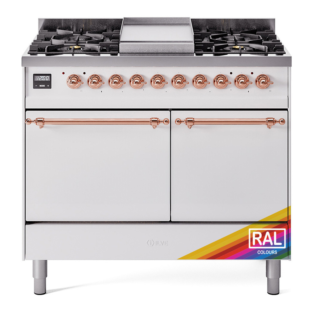ILVE UPD40FQNMPRAPLP Nostalgie II 40 inch Dual Fuel Range with Double Ovens, 6 Burners and Griddle (Liquid Propane, Solid Door, RAL, Copper) 1 UPD40FQNMPRAPLP