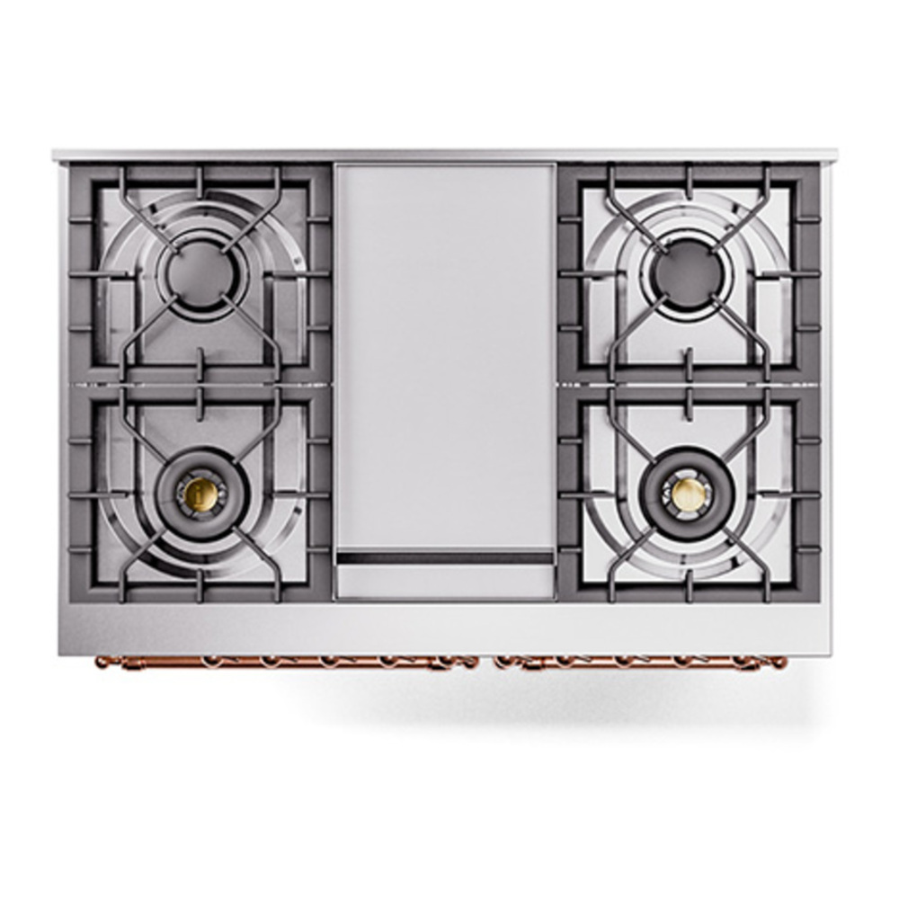 ILVE UPD40FQNMPRAP Nostalgie II 40 inch Dual Fuel Range with Double Ovens, 6 Burners and Griddle (Natural Gas, Solid Door, RAL, Copper) 6 ILVE_UPD40FQNMPRAP_Nostalgie_II_top_view