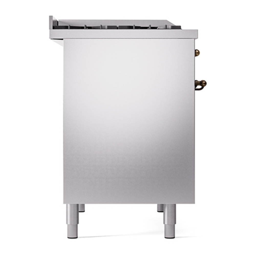 ILVE UPD40FQNMPSSBLP Nostalgie II 40 inch Dual Fuel Range with Double Ovens, 6 Burners and Griddle (Liquid Propane, Solid Door, Stainless Steel, Burnished) 7 ILVE_UPD40FQNMPSSB_Nostalgie_II_Left_Angle