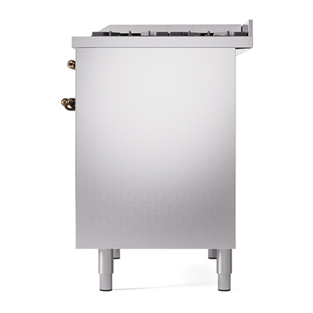 ILVE UPD40FQNMPSSBLP Nostalgie II 40 inch Dual Fuel Range with Double Ovens, 6 Burners and Griddle (Liquid Propane, Solid Door, Stainless Steel, Burnished) 8 ILVE_UPD40FQNMPSSB_Nostalgie_II_Right_Angle