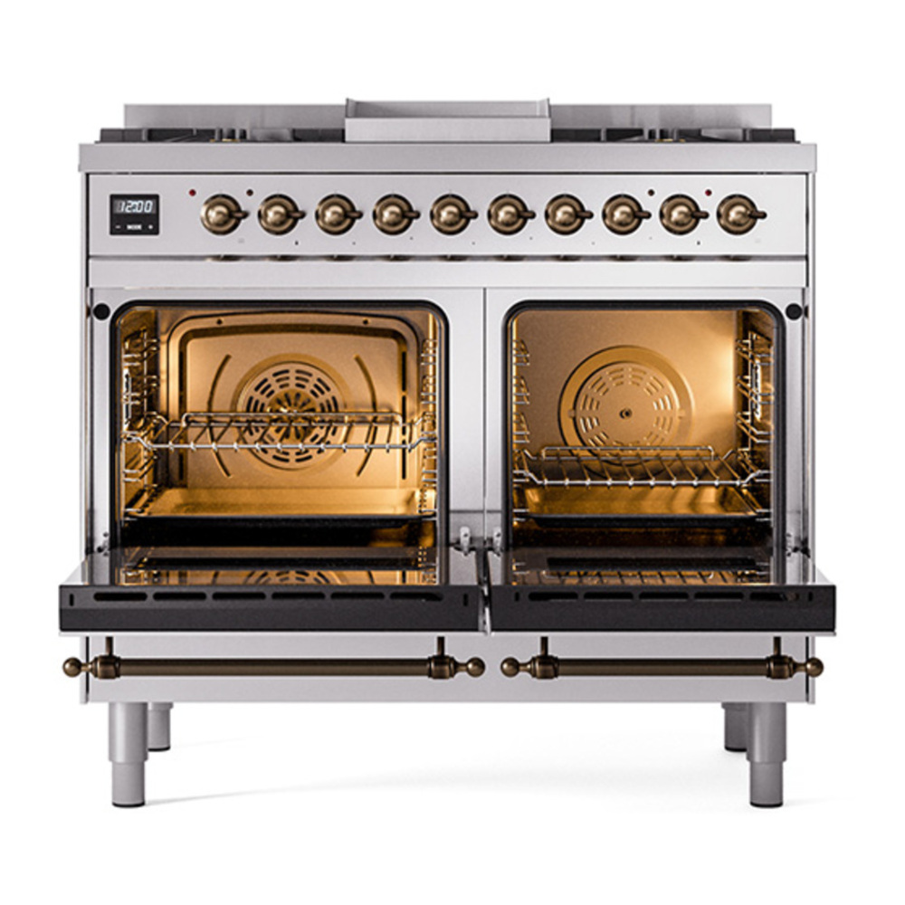 ILVE UPD40FQNMPSSBLP Nostalgie II 40 inch Dual Fuel Range with Double Ovens, 6 Burners and Griddle (Liquid Propane, Solid Door, Stainless Steel, Burnished) 5 ILVE_UPD40FQNMPSSBLP_Nostalgie_II_oven_door_opened