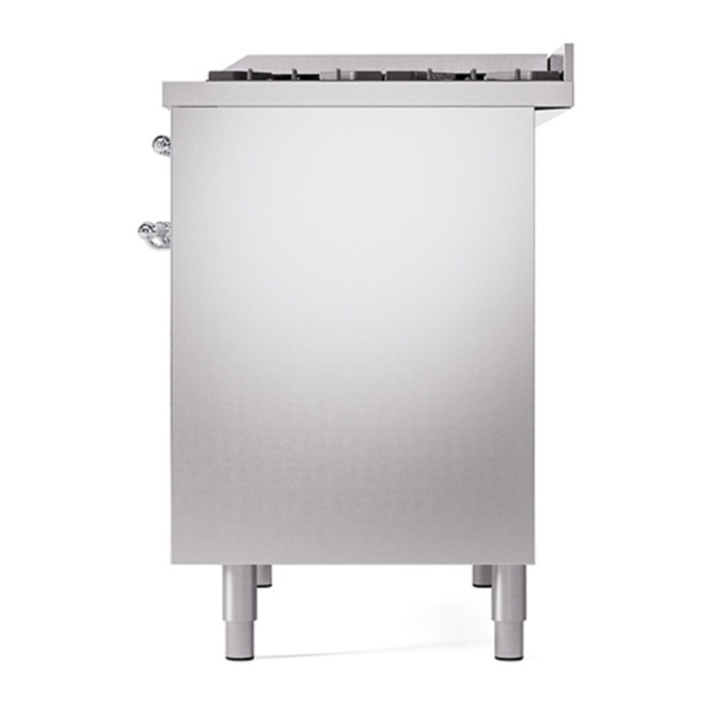 ILVE UPD40FQNMPSSCLP Nostalgie II 40 inch Dual Fuel Range with Double Ovens, 6 Burners and Griddle (Liquid Propane, Solid Door, Stainless Steel, Chrome) 8 ILVE_UPD40FQNMPSSCLP_Nostalgie_II_Right_Angle
