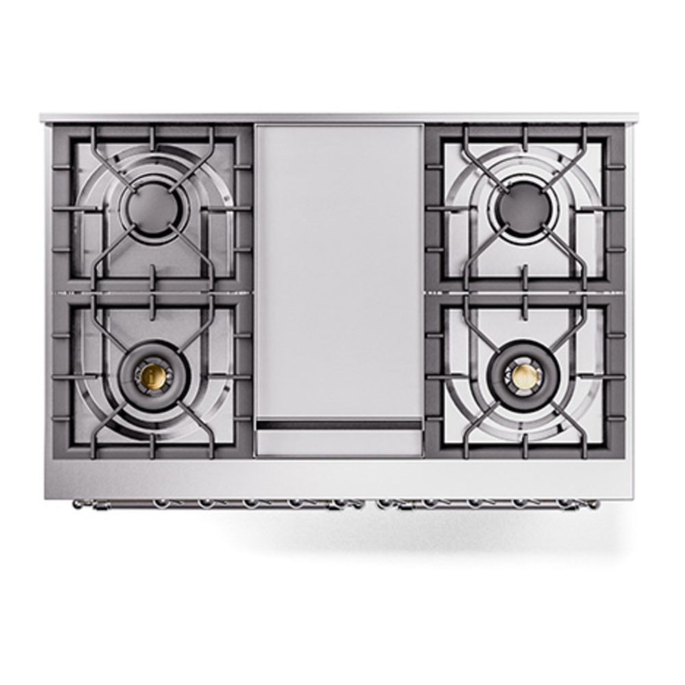 ILVE UPD40FQNMPSSC Nostalgie II 40 inch Dual Fuel Range with Double Ovens, 6 Burners and Griddle (Natural Gas, Solid Door, Stainless Steel, Chrome) 6 ILVE_UPD40FQNMPSSC_Nostalgie_II_top_view