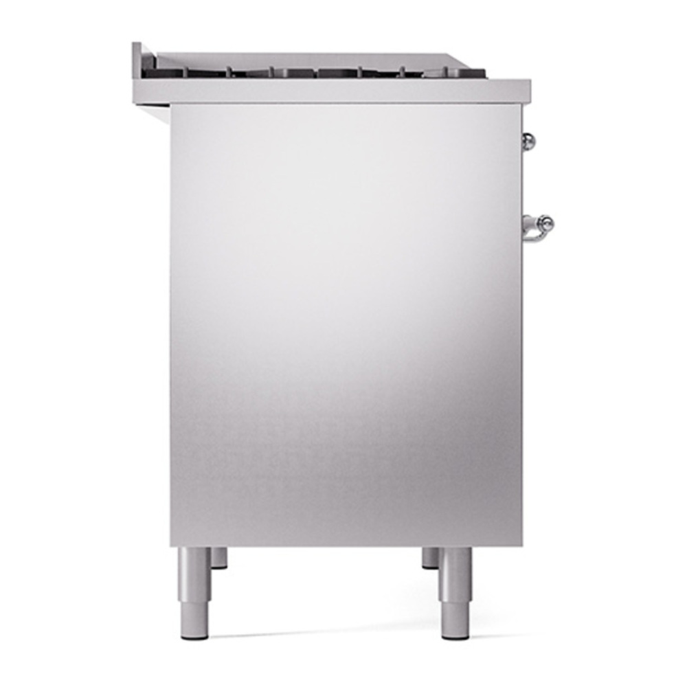 ILVE UPD40FQNMPSSC Nostalgie II 40 inch Dual Fuel Range with Double Ovens, 6 Burners and Griddle (Natural Gas, Solid Door, Stainless Steel, Chrome) 7 ILVE_UPD40FQNMPSSC_Nostalgie_II_Left_Angle