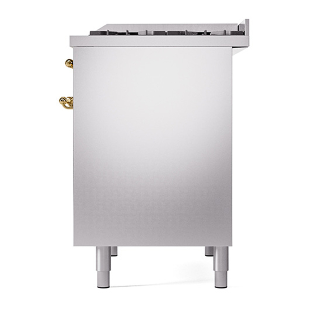 ILVE UPD40FQNMPSSGLP Nostalgie II 40 inch Dual Fuel Range with Double Ovens, 6 Burners and Griddle (Liquid Propane, Solid Door, Stainless Steel, Brass) 8 ILVE_UPD40FQNMPSSGLP_Nostalgie_II_Right_Angle